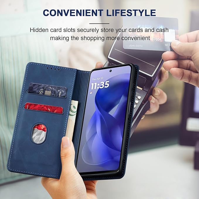 Jasonyu Flip Wallet Case for Moto G Power/Play (2025),Leather Magnetic Folio Cover with Card Holder,Kickstand - TPU Shockproof Durable Protective Phone Case,Blue