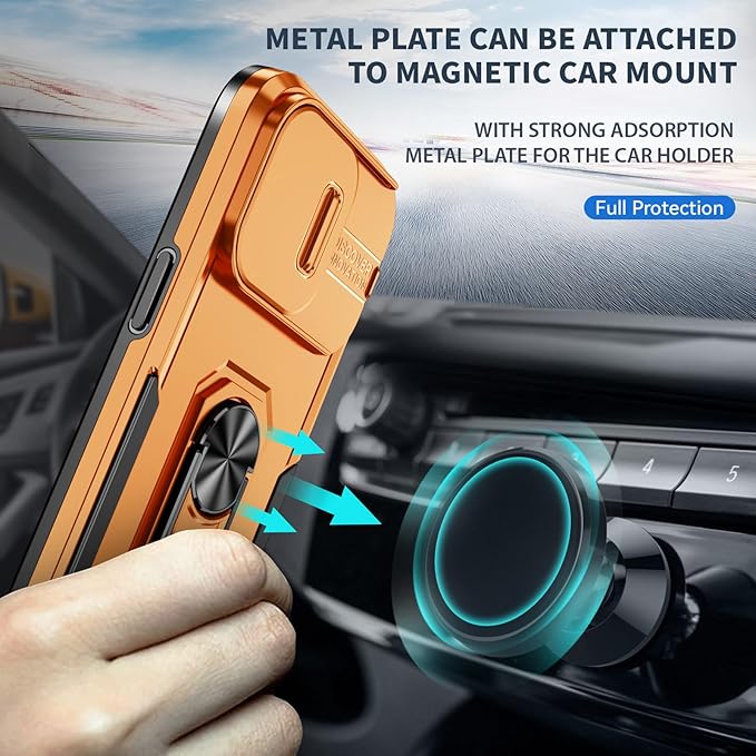 Phone Case for iPhone 14 Pro Max Case iPhone 14 Pro Max Phone Case with Camera Lens Cover, with Ring Holder Kickstand, fit Magnetic Car Mount, for iPhone 14 Pro Max - Orange