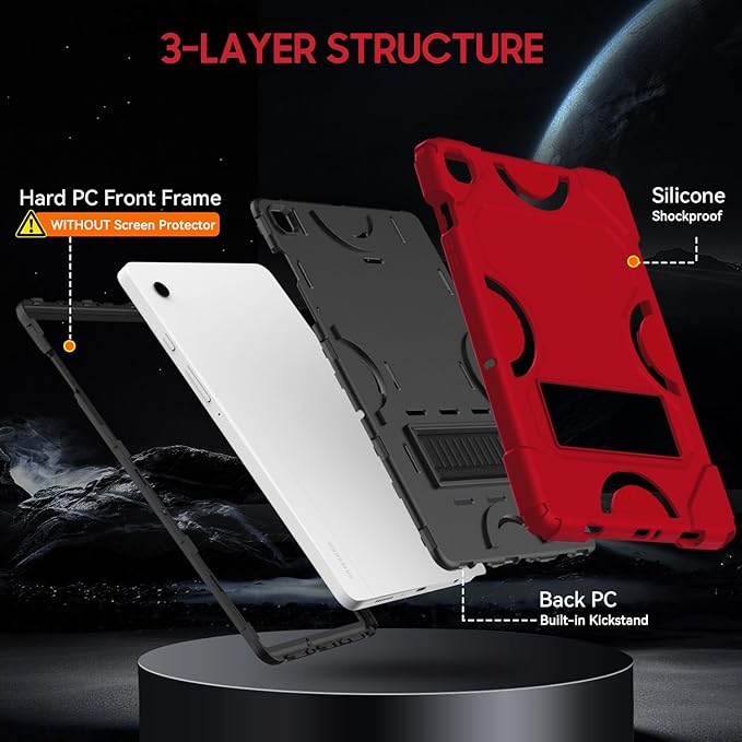 Case for Samsung Galaxy Tab A9+ 11 Inch 2023 Model (X210/X216/X218), Heavy Duty Shockproof Rugged Protective Case for Galaxy Tab A9 Plus Tablet (Red+Black)