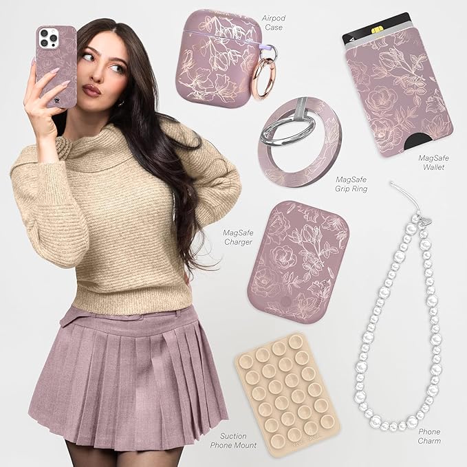 VELVET CAVIAR Case for iPhone 17 | Compatible with MagSafe | 10ft Drop Tested | Protective Designer Cases | Dusty Rose Floral