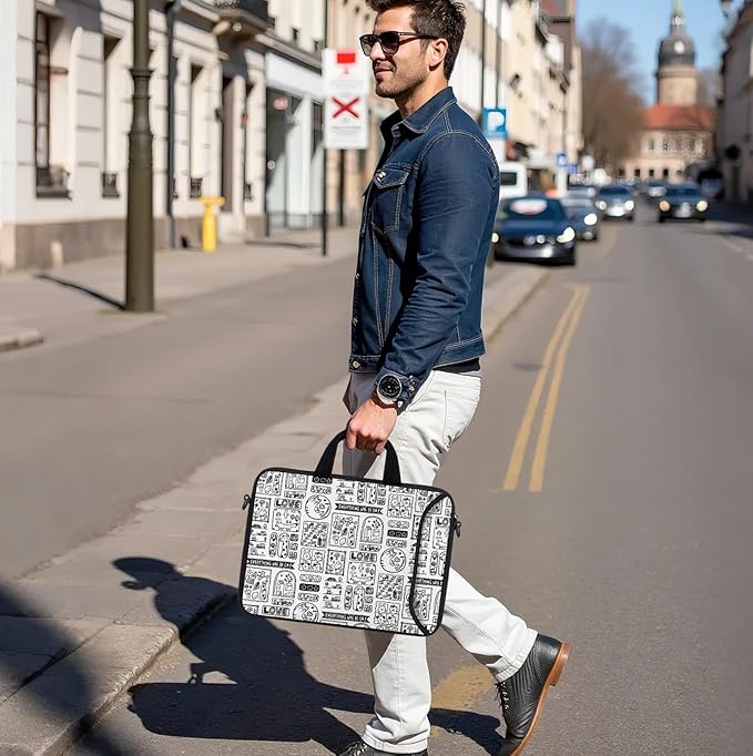 RICHEN 14 15 15.4 15.6 inch Laptop Shoulder Bag Messenger Bag Notebook Handle Sleeve Neoprene Carrying Case with Accessories Pocket (14-15.6 inch, Animal Cartoon)