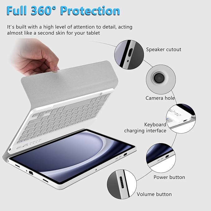 MMK Galaxy Tab A9 Plus Case with Keyboard, Samsung A9 Plus Tablet Case Keyboard (11" 2023, SM-X210/X216/X218), Wireless Detachable-Smoke Gray