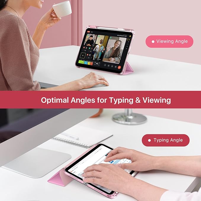 MoKo for iPad (A16) 11th Generation Case 11 Inch 2025, iPad 10th Generation Case 10.9 Inch 2022 with Pencil Holder, Slim Light Trifold Protective Cover with Hard PC Translucent Back Shell, Pink