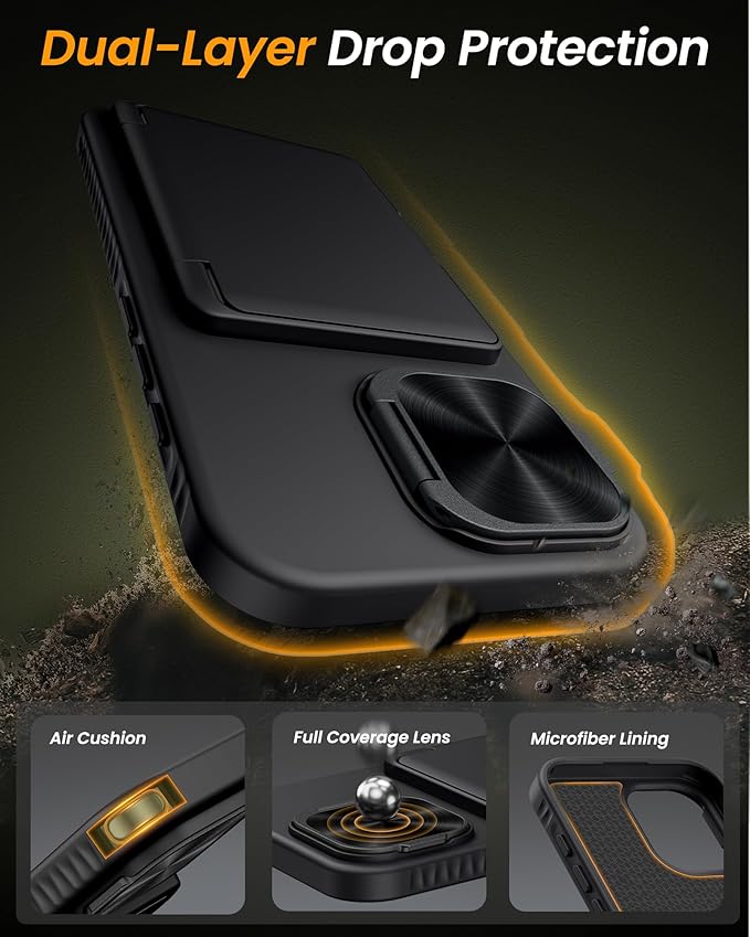 for iPhone 17 Case Wallet with Stand, Built-in [2 Pack] Screen Protector & Card Holder & Camera Cover, Military Grade Drop Protection Phone Case for iPhone 17 6.3" 2025, Black