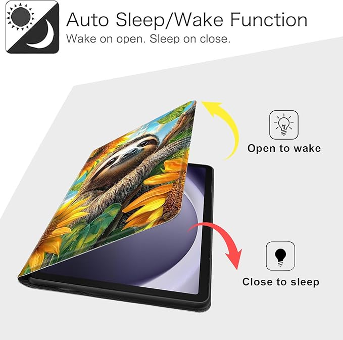 Case for Samsung Galaxy Tab A9 8.7-Inch 2023, Slim PU Leather Stand Cover with Auto Wake/Sleep, Multi-Angle Viewing & Shockproof, Cute Sloth