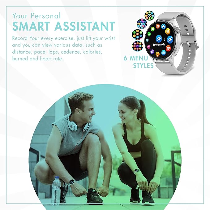 Smart Watch for Men & Women - Android Phones, Make/Answer Calls, Messaging, Voice Assistant, NFC Functions, Wireless Charging, Long Battery Life, Silver
