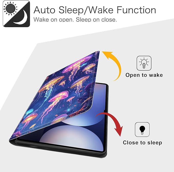 Case for Samsung Galaxy Tab S10 Plus/ S9 FE Plus/ S9 Plus 5G Tablet 12.4'', Slim PU Leather Stand Cover with Auto Wake/Sleep, Multi-Angle Viewing & Shockproof, Glowing Jellyf