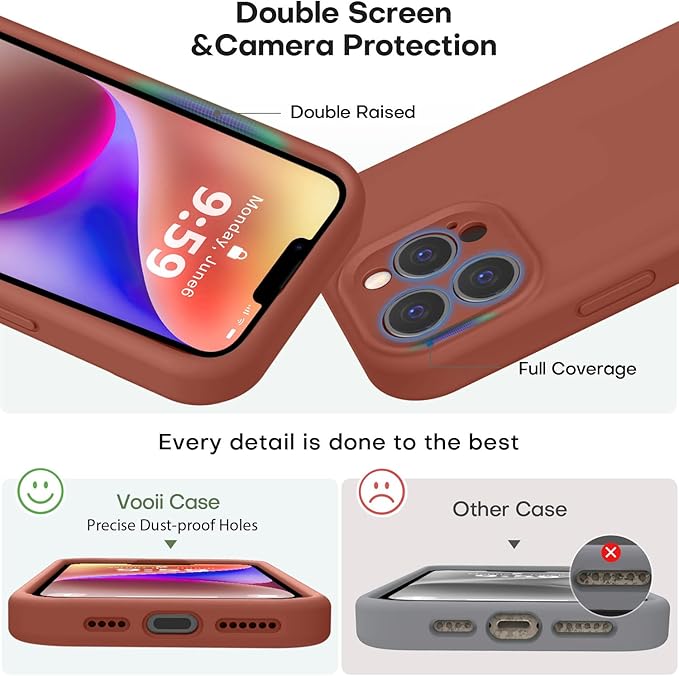 Vooii Compatible with iPhone 13 Pro Case, Liquid Silicone Upgrade [Camera Protection] [Soft Anti-Scratch Microfiber Lining] Shockproof Phone Case for iPhone 13 Pro 6.1 inch - Caramel