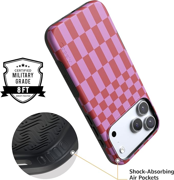 Casely iPhone 17 Pro Case | Vibe Check | Pink Checkerboard | Compatible with MagSafe | Bold Protective Design