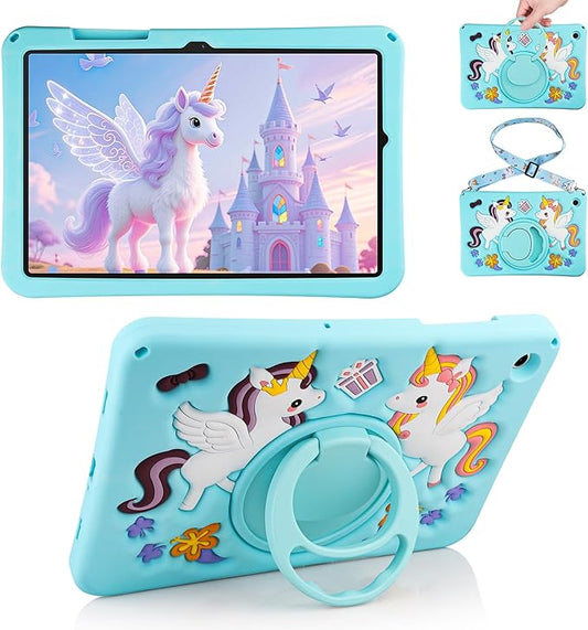 HianDier for Samsung Galaxy Tab A9+ Plus Case Kids Cute Unicorn Silicone for Samsung A9 Plus Tablet Case with Detachable Strap and Rotatable Stand Shockproof Cover for Galaxy Tab A9+ 11" 2023-Blue