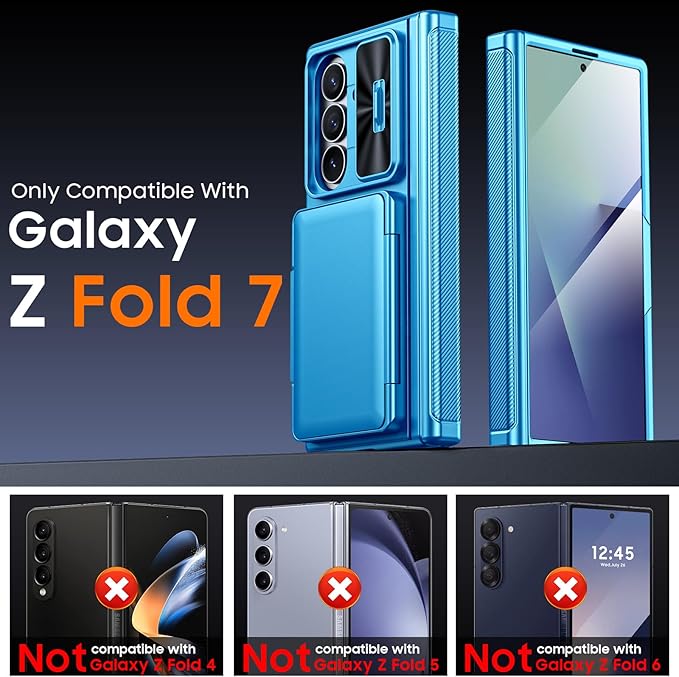 for Samsung Galaxy Z Fold 7 Case Wallet RFID [Cards Holder][Camera Cover][Kickstand] Full Body Shockproof Silicone Protective Phone Case for Galaxy Z Fold 7 Case(Lake Blue)