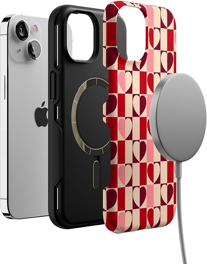 Casely iPhone 14 Case | Love's a Game | Retro Hearts | Compatible with MagSafe | Bold Protective Design