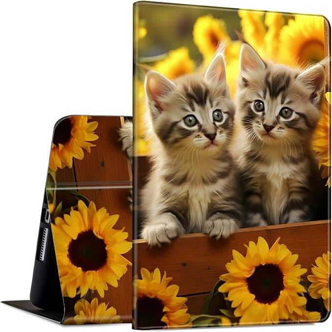 Case for 10.5 Inch Microsoft Surface Go 3 2021/2 2020/Go 2018 PU Leather Slim Lightweight Multiple Angles Stand Smart Cover with Auto Wake/Sleep, Sunflower Cat