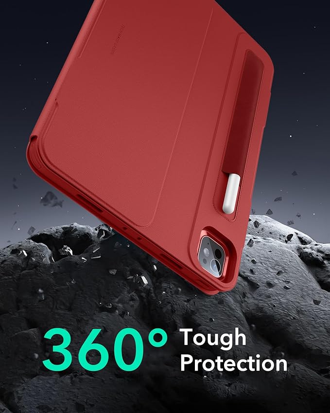 ESR for iPad Pro 13 Inch Case M4(2024), iPad Pro 13 Rotating Case with Removable Magnetic Cover, Adjustable Portrait/Landscape Stand with Raised Screen View, 9 Standing Angles, Shift Series, Red