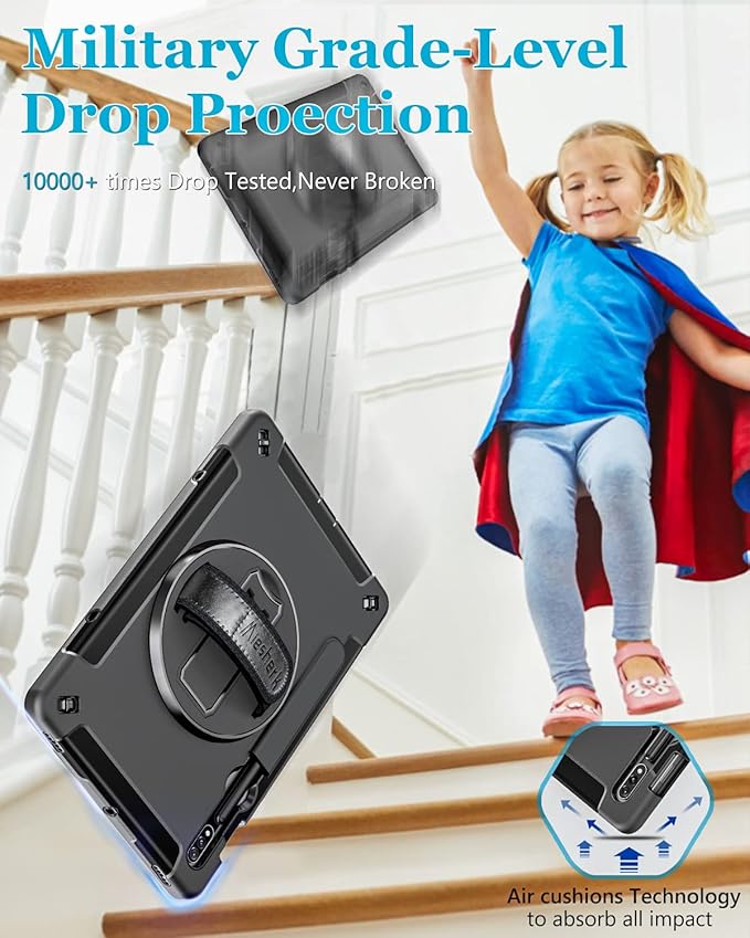 Case for Samsung Tab S8/S7 11 Inch 2022/2020: TPU Protective Cover for Galaxy Tablet S8/S7 11 Inch 2022/2020 with Stand - Handle - Shoulder Strap - S-Pen Holder -Black