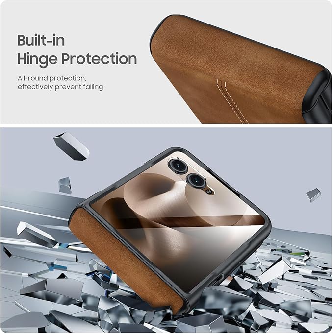 for Motorola Razr Ultra 2025 Case Built-in Screen Protector & Hinge Protection & Ultra Thin PU Leather Matte PC Shockproof Phone Cover Smartphone Case for Moto Razr Ultra 2025 (Brown)