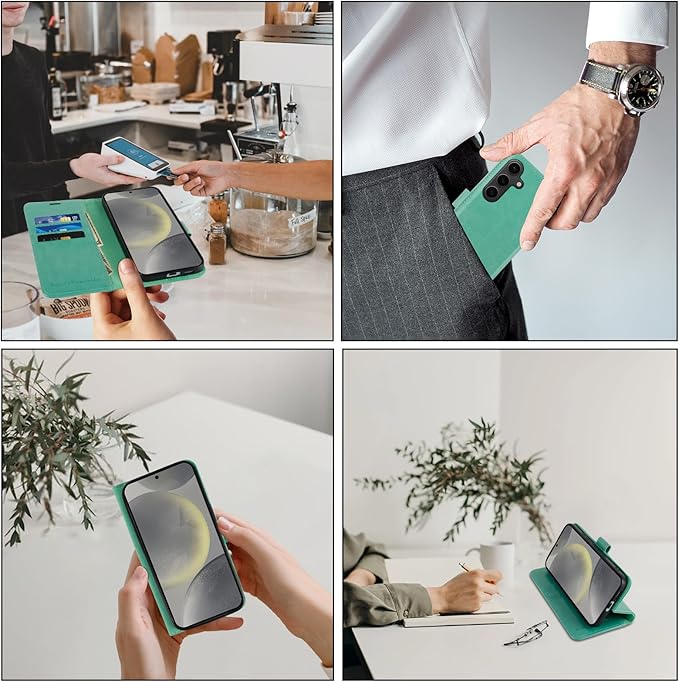 MONASAY Wallet Case Fit for Samsung Galaxy S24+ Plus 5G, [Lens & Glass Screen Protector Included] [RFID Blocking] Flip Folio Leather Cell Phone Cover with Credit Card Holder，6.7 inch, Mint