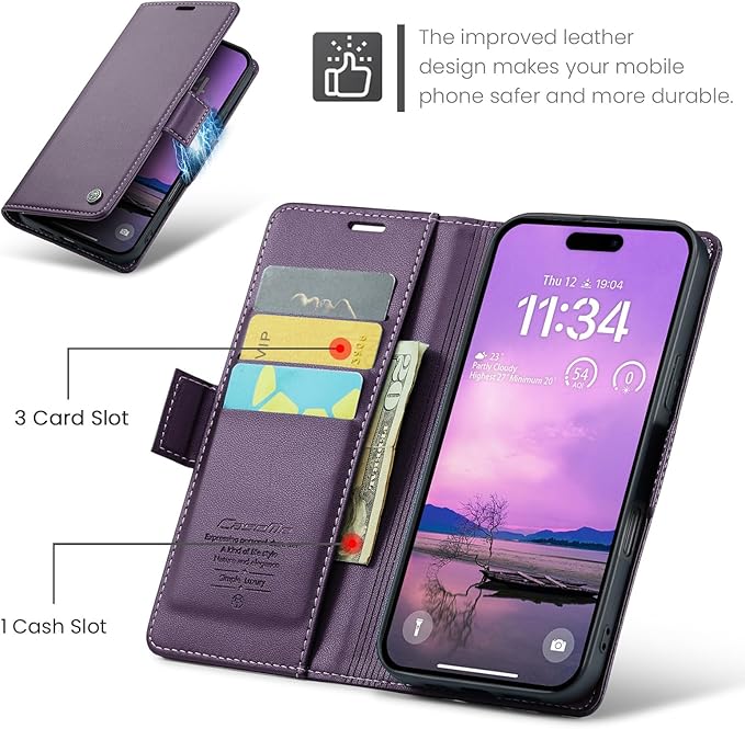 for iPhone 16 Case, Premium PU Leather Wallet Case Flip Cover with [RFID Blocking][Card Holder][Stand Function] Shockproof Protective for iPhone 16, Purple