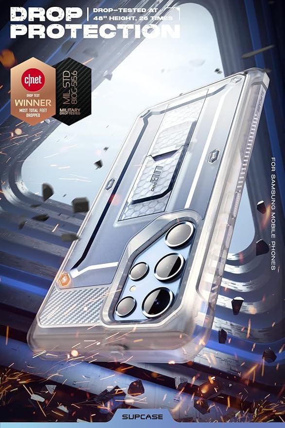 SUPCASE for Samsung Galaxy S22 Ultra Case with Stand, [Unicorn Beetle Pro] [2 Front Frames] [Built-in Screen Protector & Belt-Clip] Military-Grade Protection Phone Case for Galaxy S22 Ultra, Clear