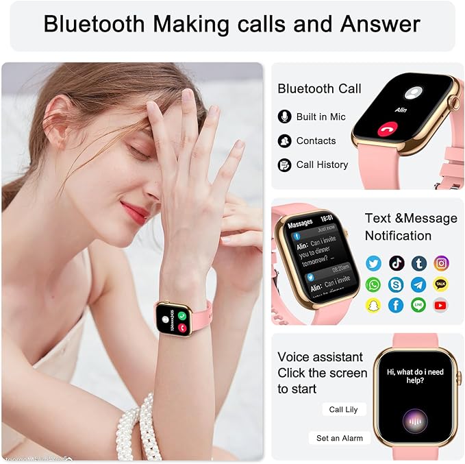 Smart Watch for Men Women Fitness: Waterproof Make/Answer Call Smart Watches for Men Digital Mens watches Step Tracker Smartwatch Android Phones iPhone Samsung Compatible Heart Rate Monitor Pink