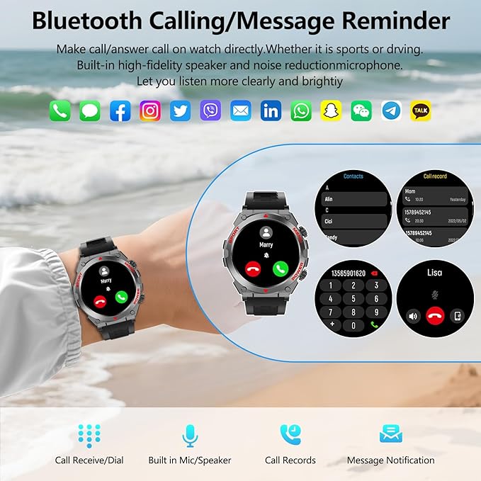 Military Smart Watches for Men(Answer/Make Calls), 1.52" HD Fitness Watch, AI Built-in,Heart Rate Sleep Monitor, AI Face,100+ Sport Modes, Text, IP68 Waterproof Smartwatch for Android iOS