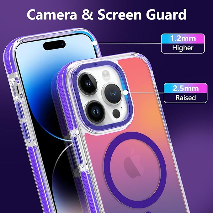 MOWIME Magnetic Case for iPhone 14 Pro [Compatible with Magsafe] [Cute Fashion Fluorescent Design] [1 Screen Protector] Slim Translucent Matte Case for iPhone 14 Pro 6.1" 2022, Purple