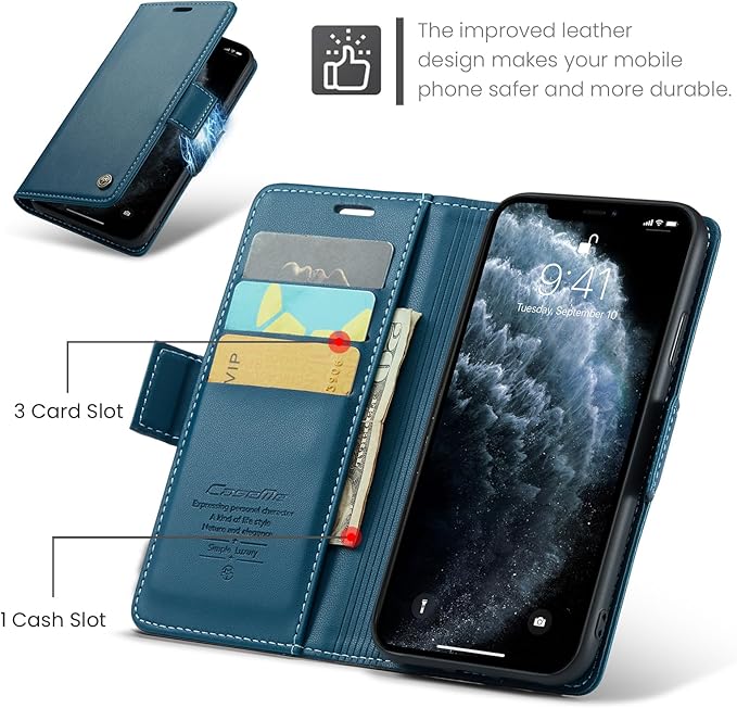 for iPhone 11 Pro Max Case, Premium PU Leather Wallet Case Flip Cover with [RFID Blocking][Card Holder][Stand Function] Shockproof Protective for iPhone 11 Pro Max, Blue