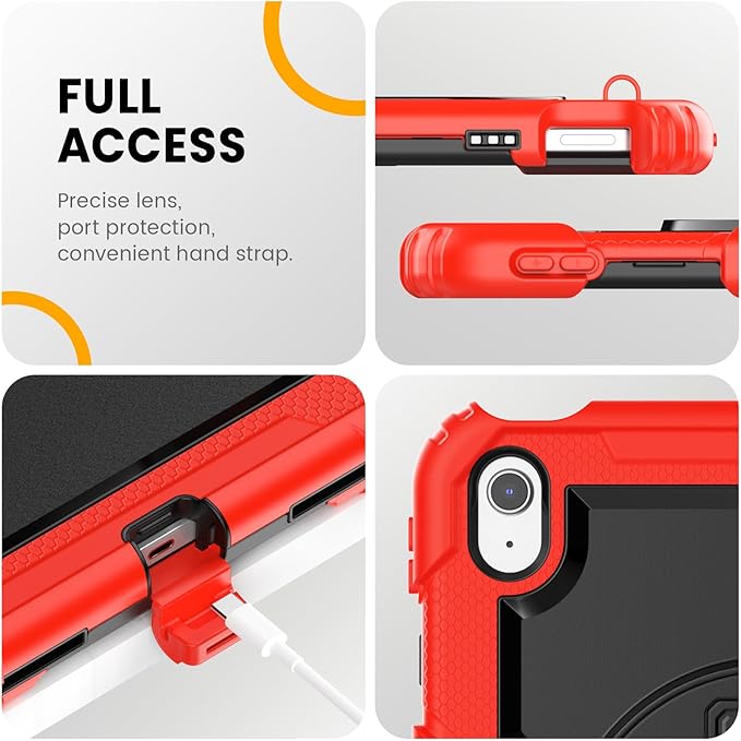 timecity for iPad (A16) 11th/ 10th Generation Case 11''/ 10.9 Inch (2025/2022) - Heavy Duty Protective Cover with Screen Protector, Stand, Shoulder Strap & Pencil Holder | Kids-Friendly - Red