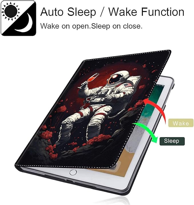 Case for Galaxy Tab A9 Plus ， Auto Sleep/Wake Multi-Angle Viewing Slim Folio Stand Cover for Samsung Galaxy Tab A9+/A9 Plus 11 Inch 2023 (SM-X210/X216/X218), Astronaut Drinking Red Wine