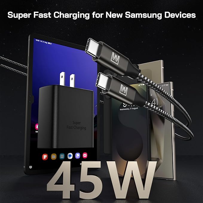 45W Super Fast Charger Type C, [2 Pack] 45 Watt USB-C Charger PD/PPS Wall Charging Block for Samsung Galaxy S25 Ultra/S25+/S25/S24/S23 Ultra/S23+/S22 Ultra/S22+/S20 Ultra, Tab S8(with 2X 8ft Cable)