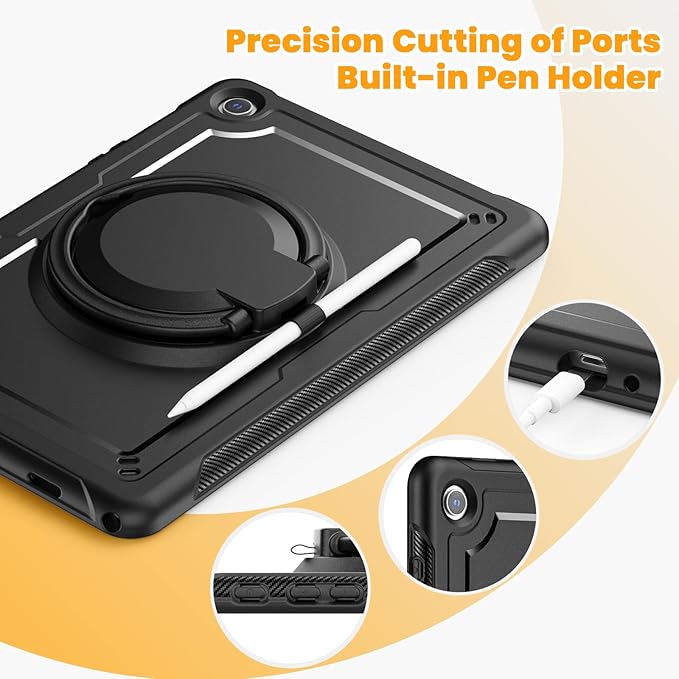 Case for Samsung Galaxy Tab A9 Plus/ A9+ 11 Inch 2023 (SM-X210/ X216/ X218), Shockproof Hard Duty Cover with 360° Rotating Handle Stand, Shoulder Strap, for Samsung A9+ Tablet Case, Black