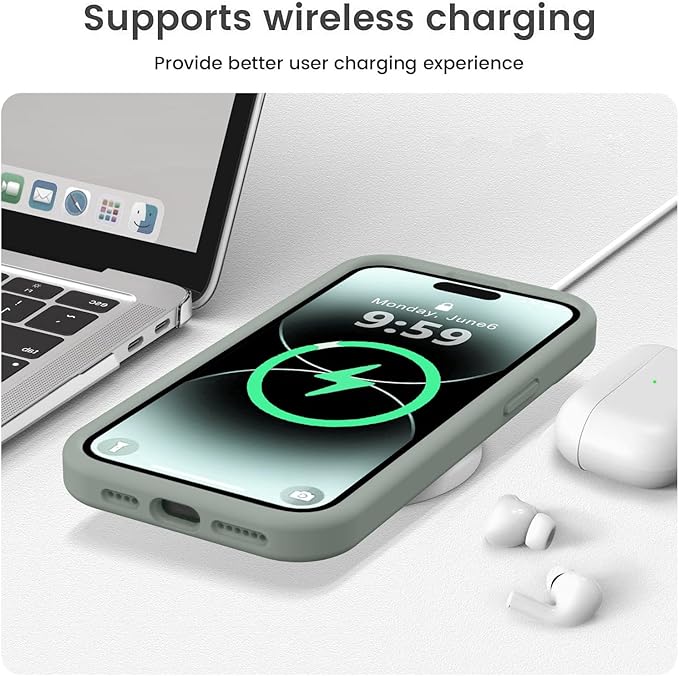 Vooii Compatible with iPhone 14 Pro Case, Liquid Silicone Upgrade [Camera Protection] [Soft Anti-Scratch Microfiber Lining] Shockproof Phone Case for iPhone 14 Pro 6.1 inch - Calke Green