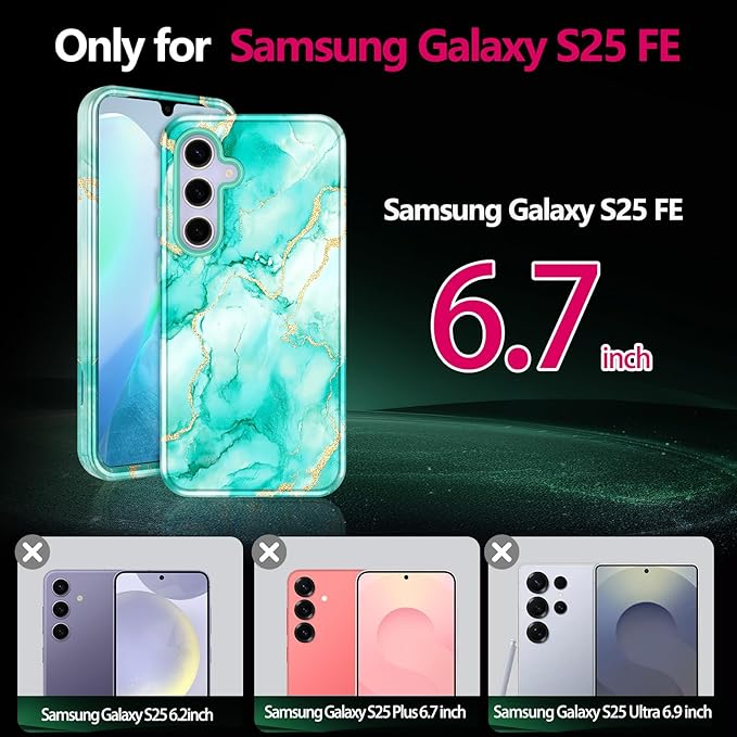 Casetego for Galaxy S25 FE Case,Compatible with MagSafe,[Military Grade Drop Test] Full Body Protection Slim Shockproof Rugged Marble Women Case for Samsung Galaxy S25 FE 6.7 inch,Turquoise