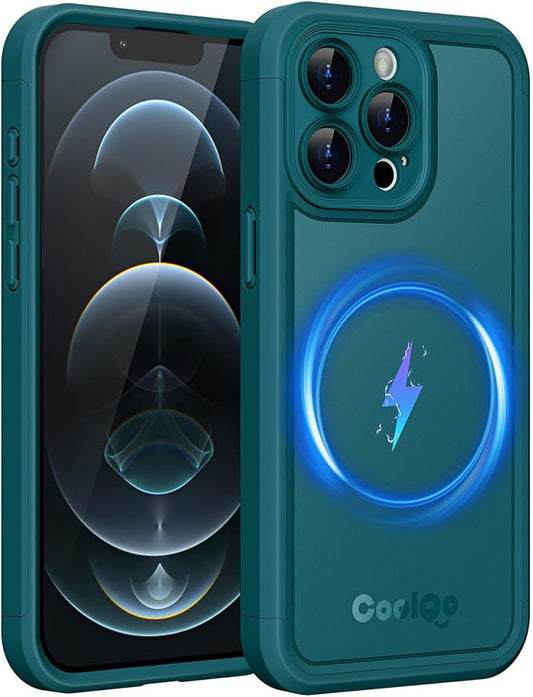 COOLQO Magnetic for iPhone 12 Pro Case, Compatible with MagSafe, Dual Layer Design Military Grade Protection, Translucent Matte Scratch-Resistant Back Protective Shockproof Phone Case, Green