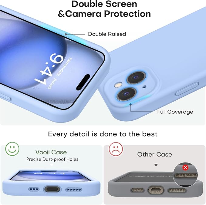 Vooii Compatible with iPhone 15 Plus Case, Upgrade Liquid Silicone [Enhanced Camera Protection] [Soft Anti-Scratch Microfiber Lining] Shockproof Phone Case for iPhone 15 Plus 6.7 inch - Light Blue