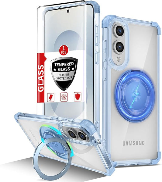 for Samsung Galaxy S25 Edge Case Compatible with MagSafe Magnetic,with Screen Protector,Built-in Kickstand Ring Military Grade Drop Heavy Duty Protection Shockproof for S25Edge Phone Case Blue