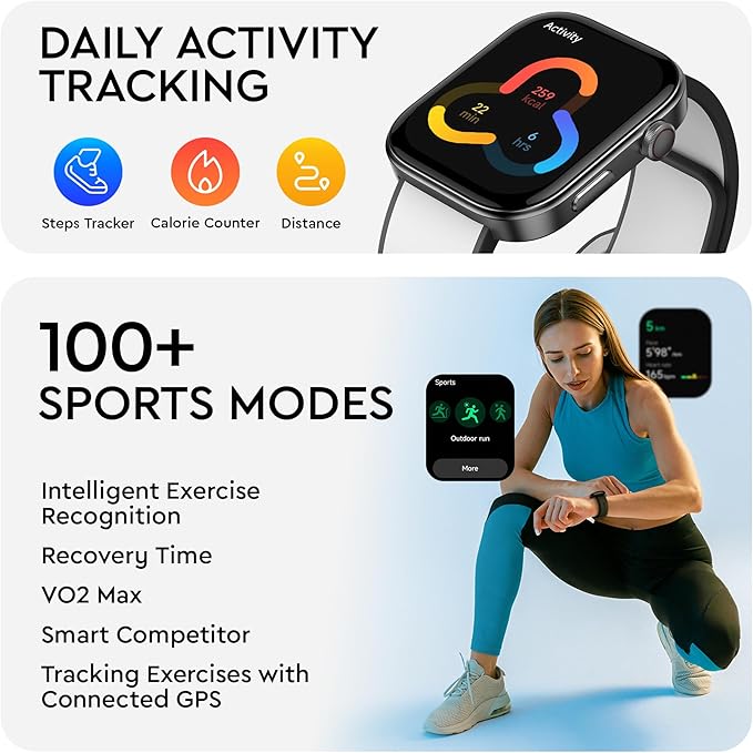 OCTANDRA Beyond VeryFit Smart Watch for Men Women 1.99" AMOLED Screen AI Voice 3ATM Fitness Tracker Watch Heart Rate/Blood Pressure/Oxygen Saturation/Stress/Step/Sleep Monitor (GTX12) (Pink)