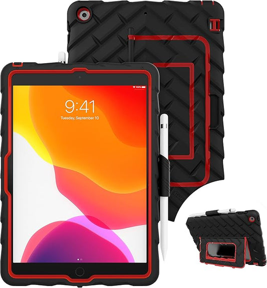 Gumdrop HideAway Case Fits Apple iPad 9th | 8th | 7th Gen (10.2-inch) Designed for K-12 Students Teachers and Classrooms– Drop Tested Rugged Shockproof Bumpers for Reliable Device Protection–Black/Red
