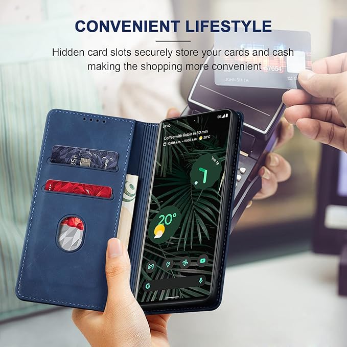 Jasonyu Flip Wallet Case for Google Pixel 6 Pro 5G,Leather Magnetic Folio Cover with Card Holder,Kickstand - TPU Shockproof Durable Protective Phone Case,Blue