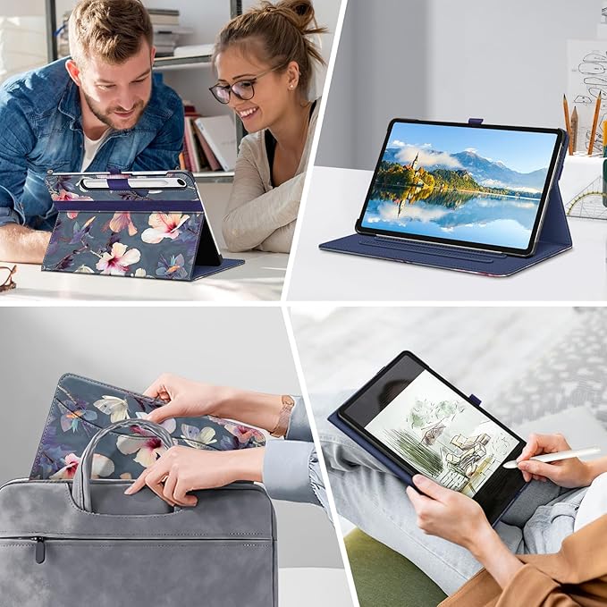 Fintie Case for Samsung Galaxy Tab S10 Lite/ S10 FE/ S9 FE 5G 10.9 Inch/Tab S9 11 Inch with S Pen Holder, Multi-Angle Viewing Protective Cover with Pocket, Auto Sleep/Wake, Blooming Hibiscus