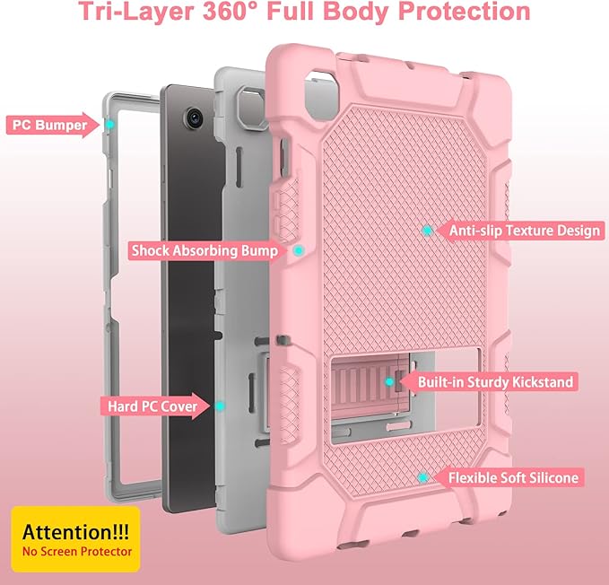 Rantice Galaxy Tab A8 10.5 Case with Kickstand, Hybrid Shockproof Rugged Cover for Samsung A8 Tablet Case 10.5 Inch (SM-X200/X205/X207), Rose+Grey