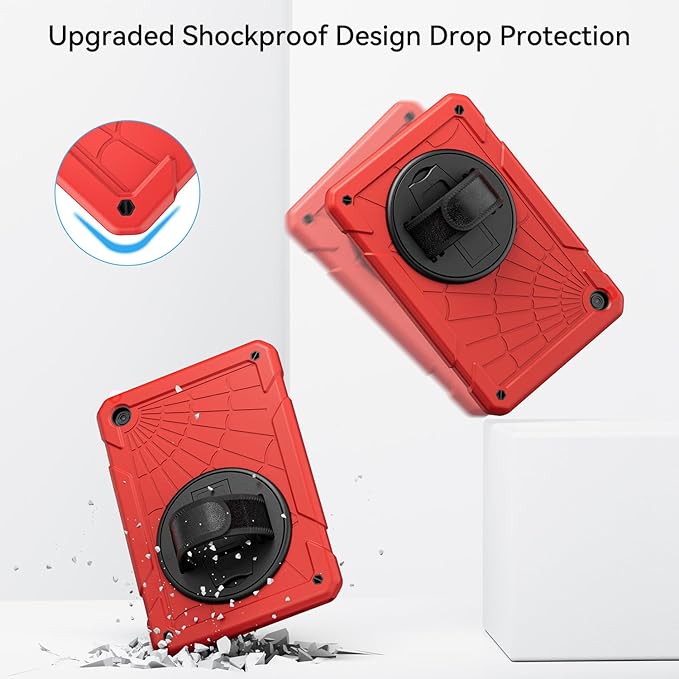 Case for Samsung Galaxy Tab A9 8.7 Inch 2023, 360° Rotating Stand, Hand Strap&Shoulder Strap Case for Samsung A9 Tablet(SM-X110/X115/X117) (Red)