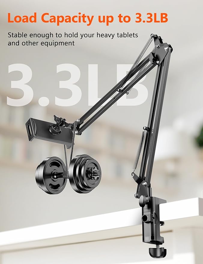 Tablet Holder for Desk, iPad Stand Phone Holder for Desk, Overhead Tablet Desk Mount for Bed with 360° Rotation, Compatible with iPhone iPad Kindle 4.7-13" Devices