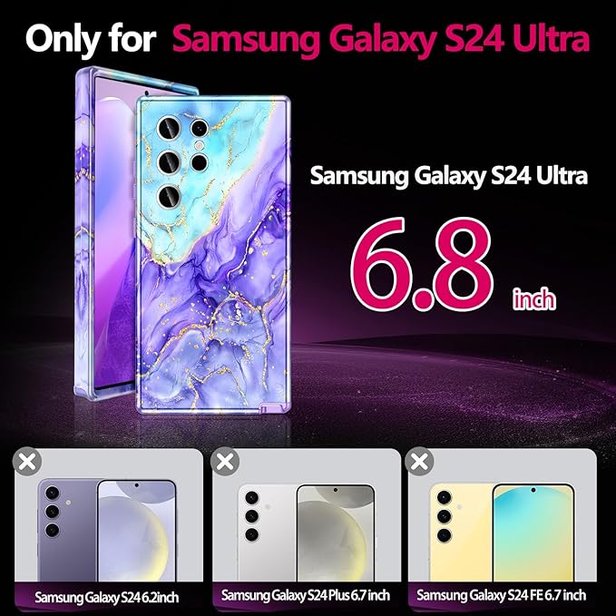 Casetego for Galaxy S24 Ultra Case,Compatible with MagSafe,[Military Grade Drop Test] Full Body Protection Slim Shockproof Rugged Marble Women Case for Samsung Galaxy S24 Ultra 6.8 inch,Cobalt Violet