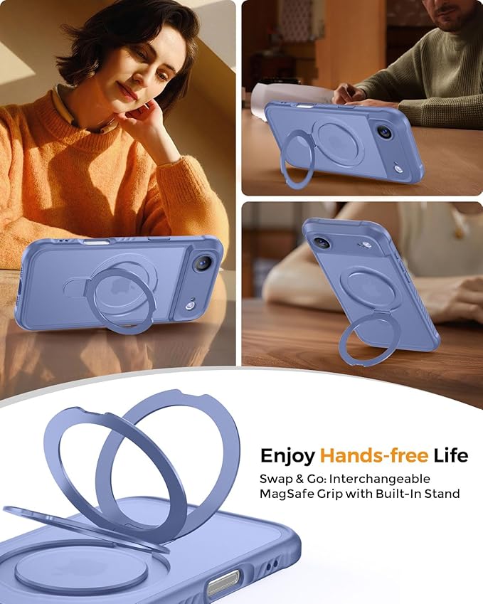 MOCCA Compatible with iPhone Air Case with Magnetic Invisible Stand [Full Camera Protection] [Compatible with Magsafe] Military Drop Shockproof Translucent Matte Phone Case Cover 6.5",Lavender Grey