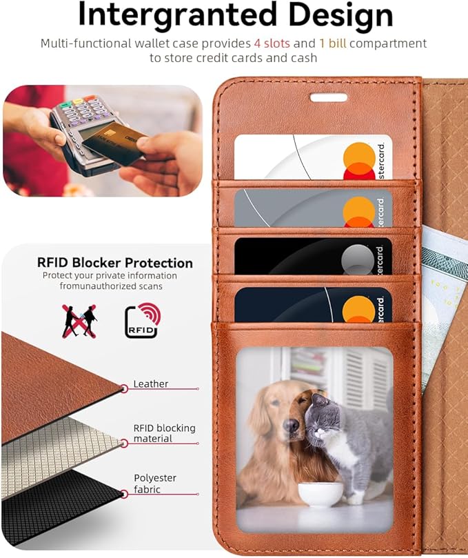 OCASE Compatible with Galaxy S25 Edge Wallet Case, PU Leather Flip Folio Case with Card Holders RFID Blocking Kickstand [Shockproof TPU Inner Shell] Protective Phone Cover 2025, Brown