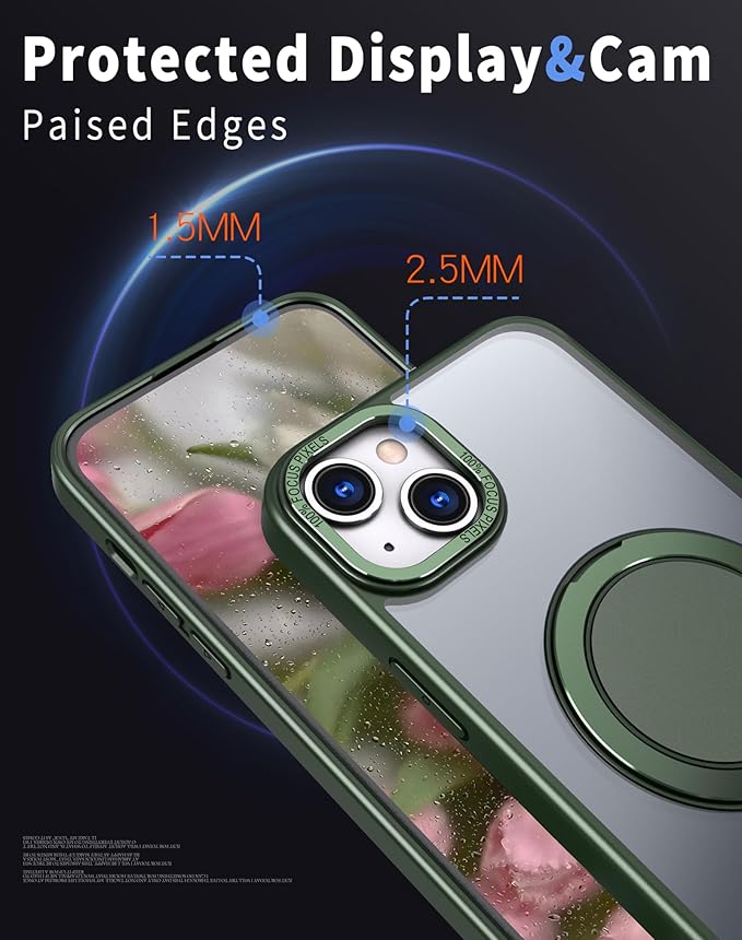 Magnetic Stand Case for iPhone 15 [with 2 Tempered Glass Film] [360° Rotation Magnetic Stand] [Compatible with Magsafe] Military-Grade Drop Protection Case, Green