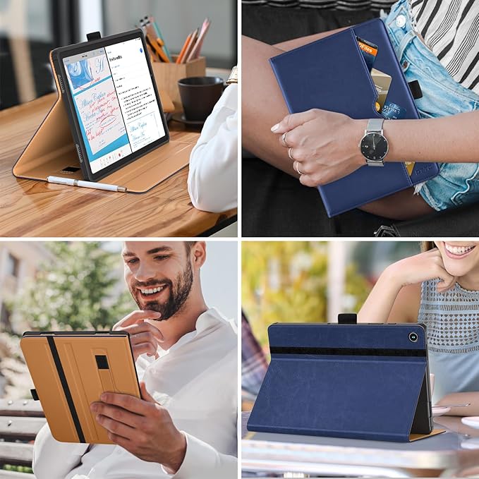 DTTO for Samsung Galaxy Tab A9 Plus 11 inch Case 2023, Premium Leather Business Folio Stand Cover with Hand Strap for Galaxy Tab A9+ 11’’ 2023 Model (SM-X210/X216/X218) - Auto Wake/Sleep, Navy Blue