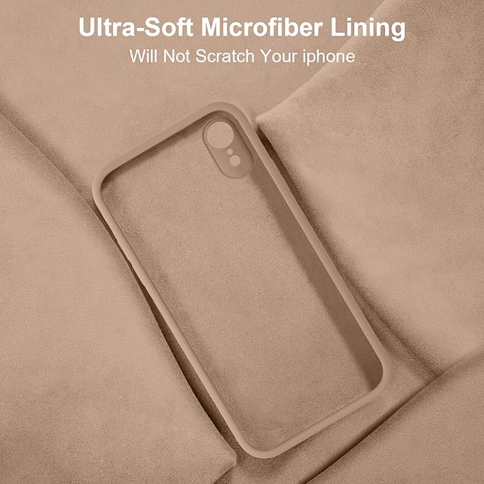Vooii Compatible with iPhone XR Case, Upgraded Liquid Silicone with [Flat Edges] [Camera Protection] [Soft Anti-Scratch Microfiber Lining] Phone Case for iPhone 10 XR 6.1 inch - Light Brown