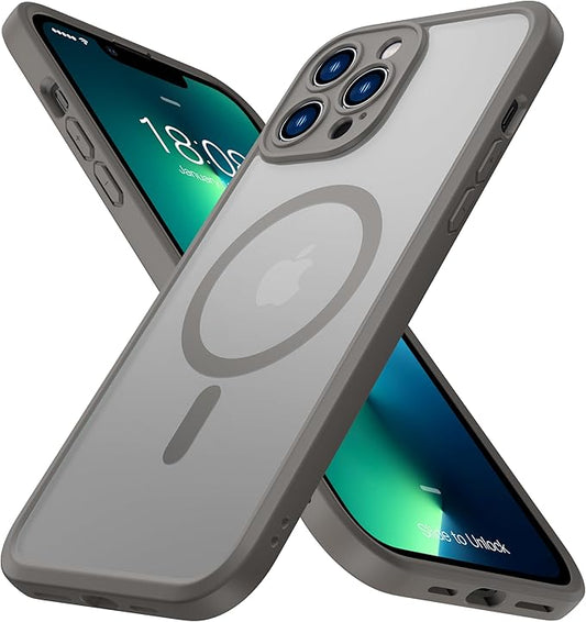 ImpactStrong Magnetic Guard Designed for iPhone 13 Pro Max Case [Camera Protection] [Military Grade Drop Tested] [Compatible with MagSafe] Slim Translucent Matte Phone Case (6.7") - Gray